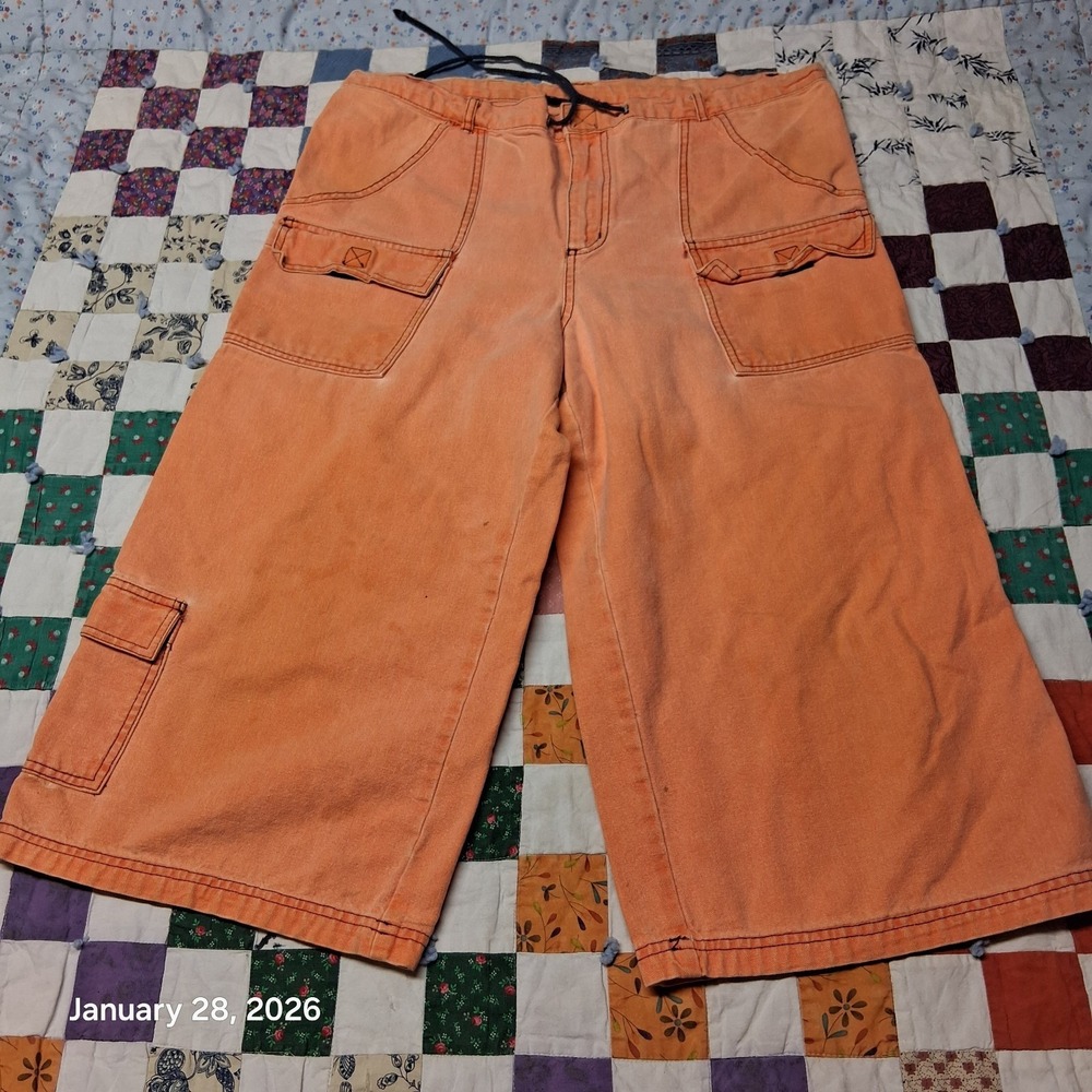 Vintage Girlfriends Extra Long Cargo Shorts‎ Peach Orange Size 15 Y2K Streetwear